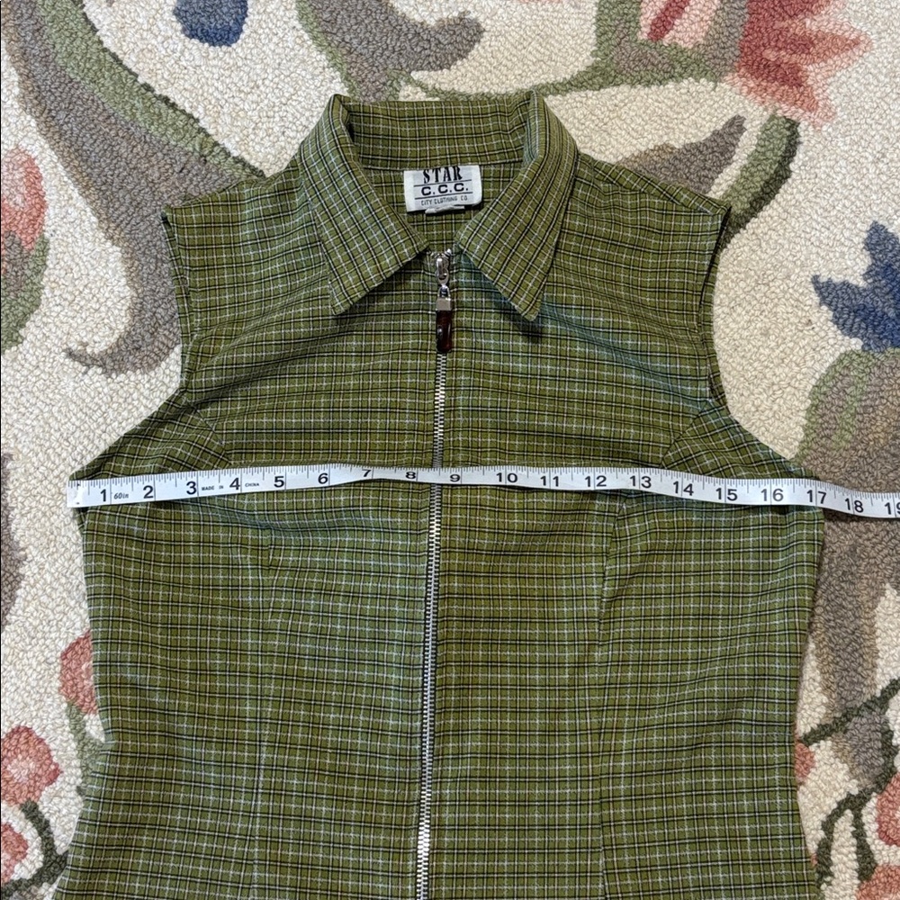 Star C.C.C. Vintage Green Plaid Sleeveless Top blouse, button down, USA, Medium - Picture 3 of 8